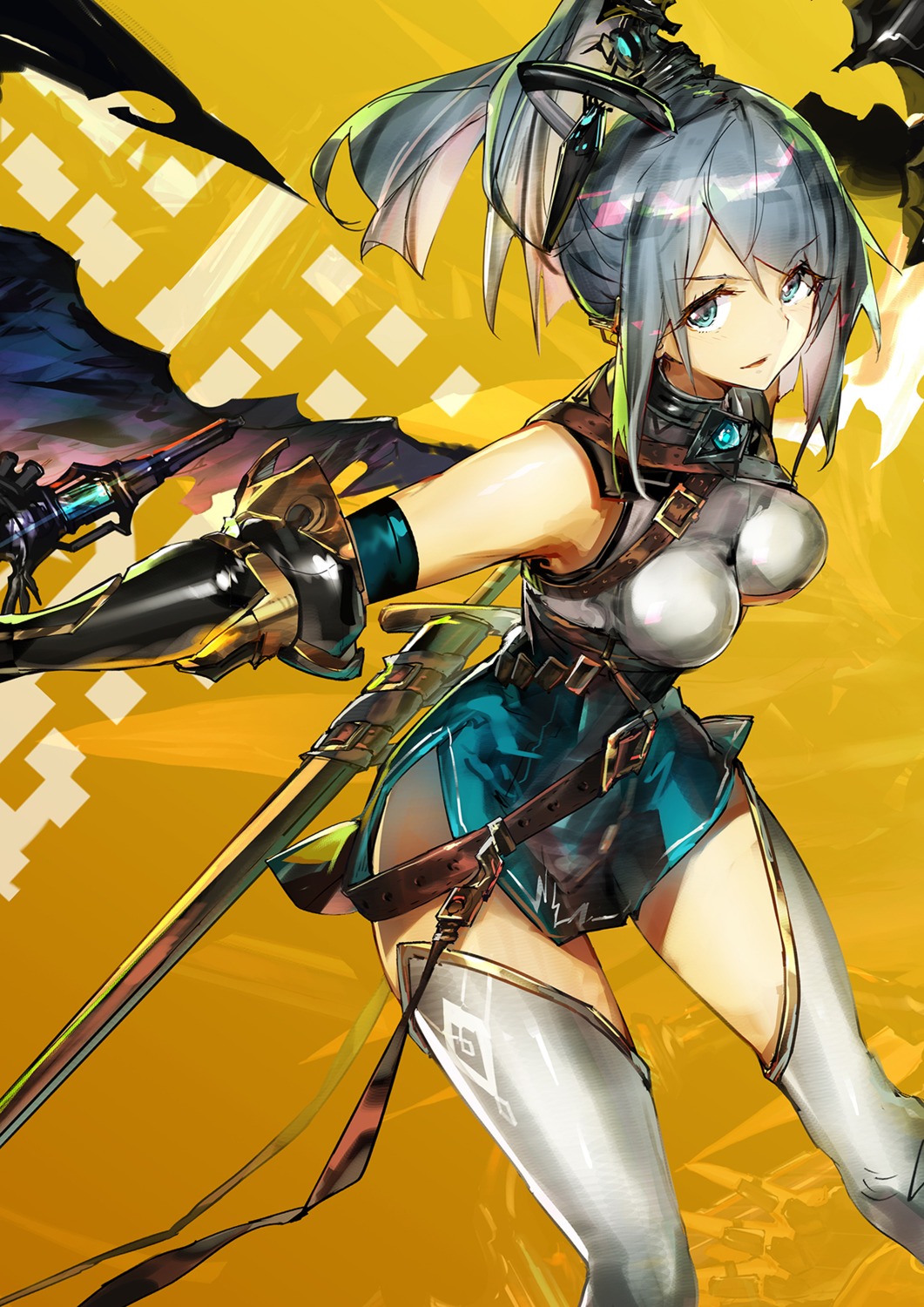 armor, sword, thighhighs, yui_(niikyouzou)