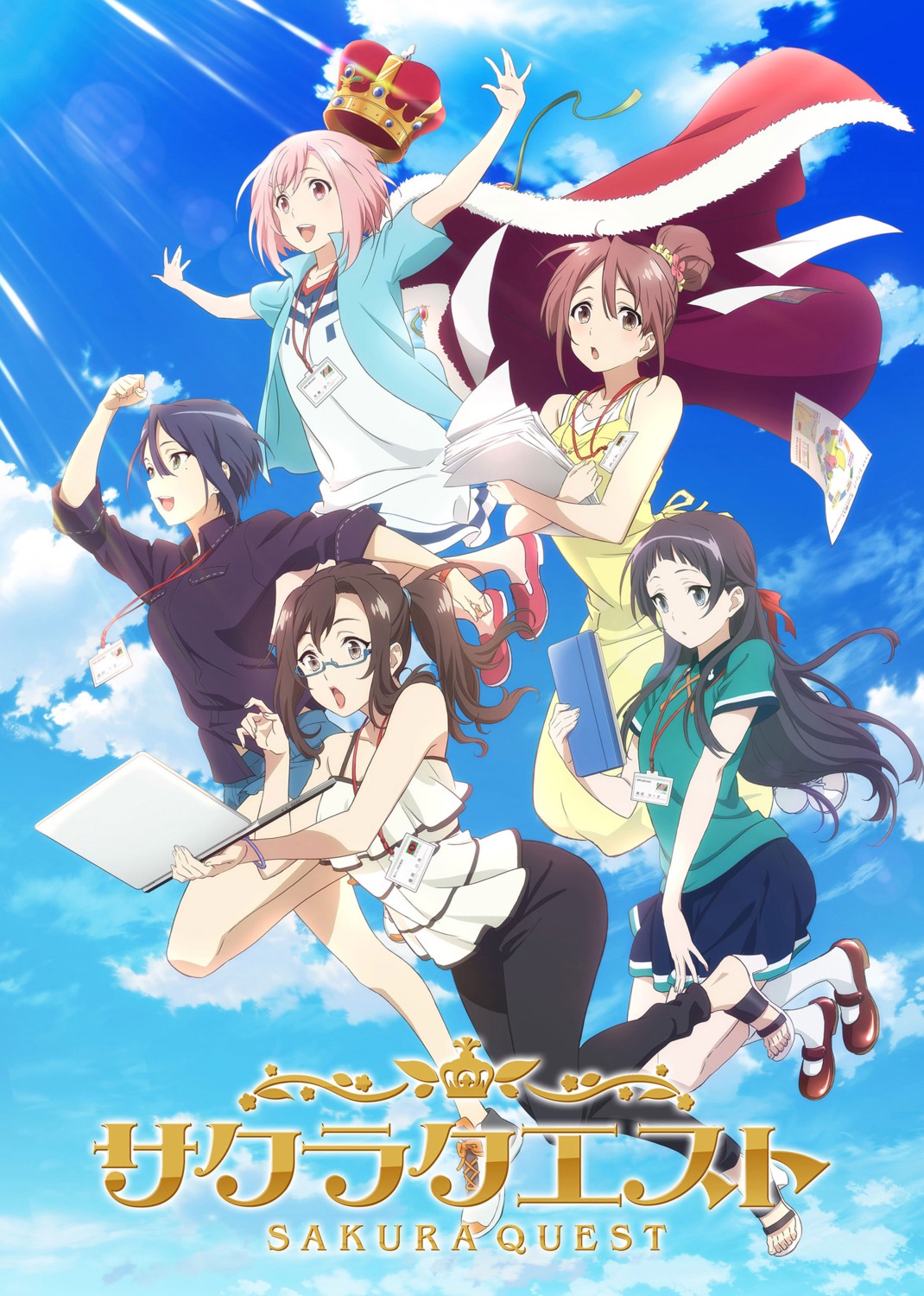 dress, koharu_yoshino, kouzuki_sanae, megane, midorikawa_maki, oribe_ririko, sakura_quest, shinomiya_shiori
