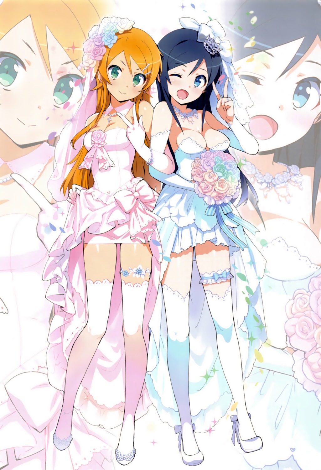 aragaki_ayase, cleavage, dress, garter, heels, kousaka_kirino, number2, ore_no_imouto_ga_konnani_kawaii_wake_ga_nai, takuji, thighhighs, wedding_dress