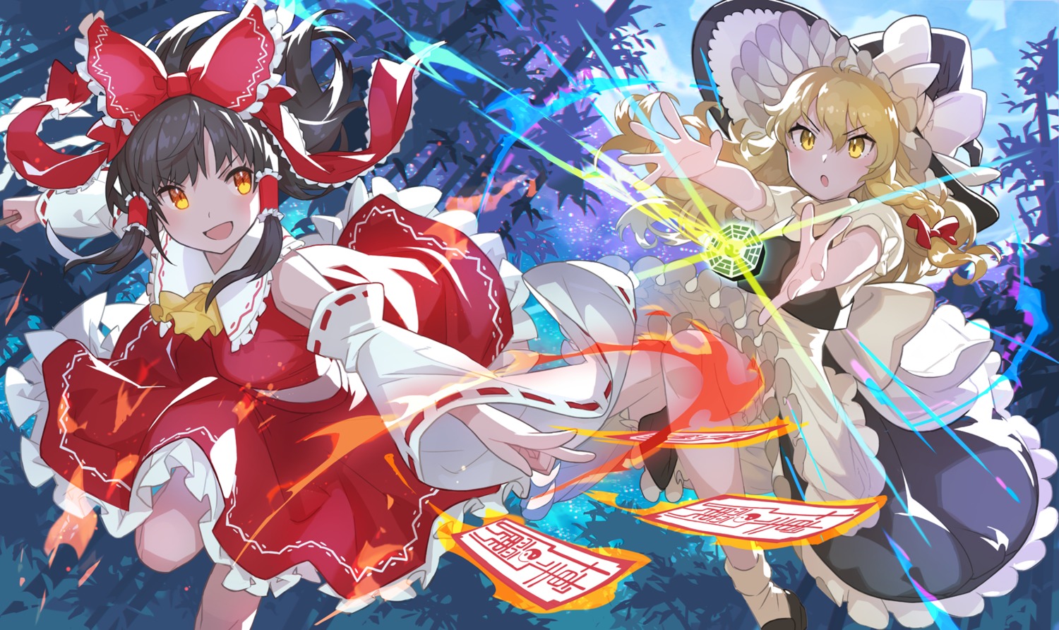 hakurei_reimu, kirisame_marisa, saitou_naoki, touhou, witch