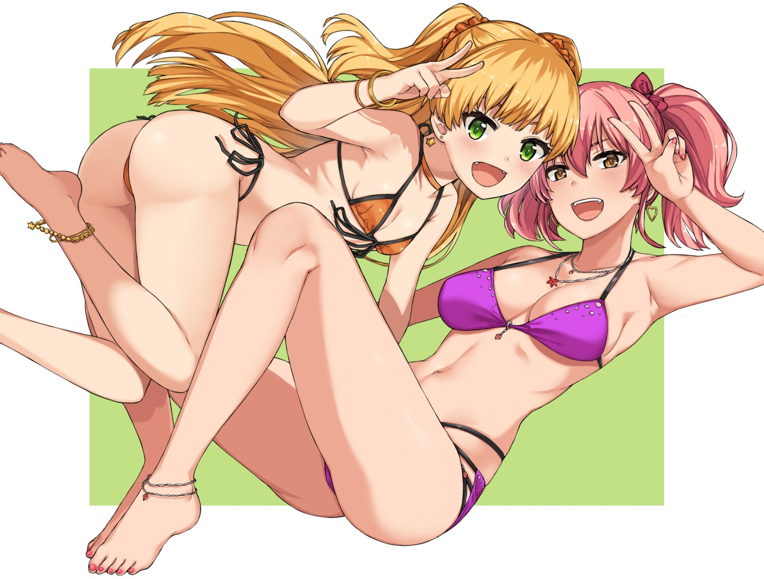 ass, bikini, cleavage, feet, hai_ookami, jougasaki_mika, jougasaki_rika, swimsuits, the_idolm@ster, the_idolm@ster_cinderella_girls