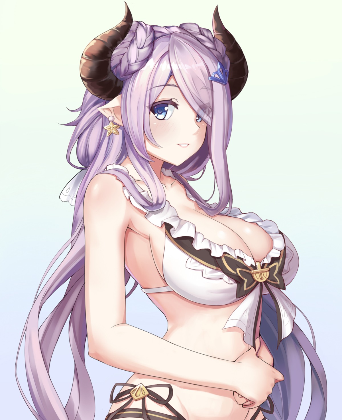 bikini, cleavage, granblue_fantasy, horns, muji_(majunduo), narumeia_(granblue_fantasy), pointy_ears, swimsuits
