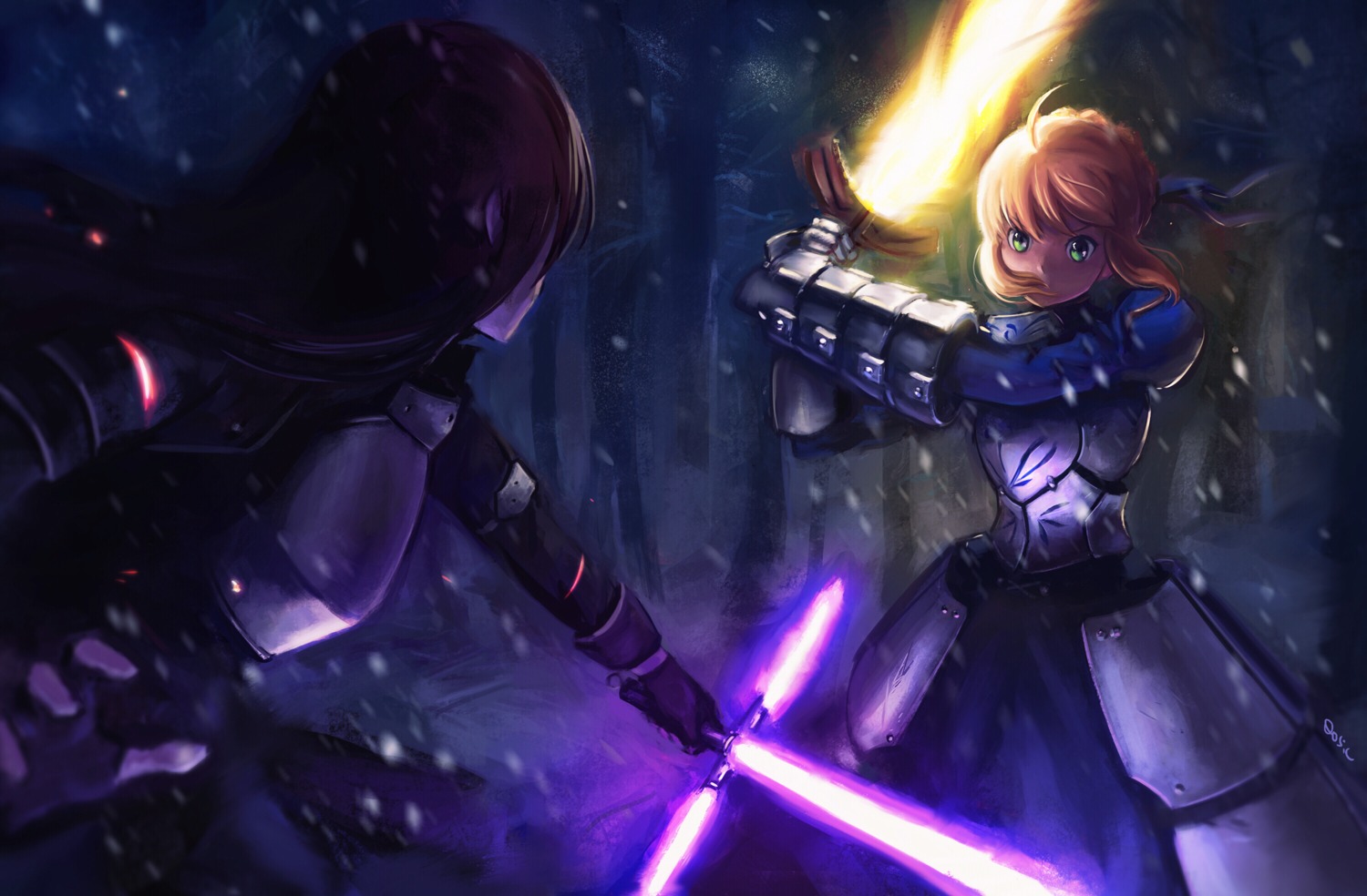 armor, artoria_pendragon_(fate), crossover, dress, fate/stay_night, fate/zero, gun_gale_online, kirito, qosic, sword, sword_art_online