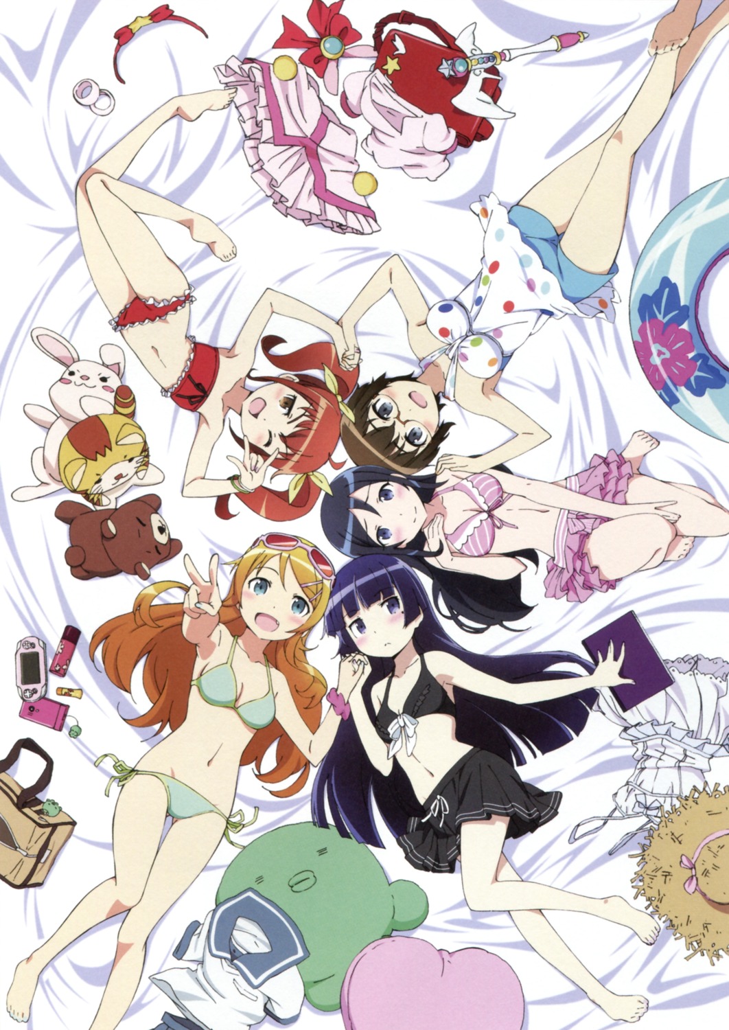 aragaki_ayase, bikini, cleavage, gokou_ruri, jpeg_artifacts, kousaka_kirino, kurusu_kanako, megane