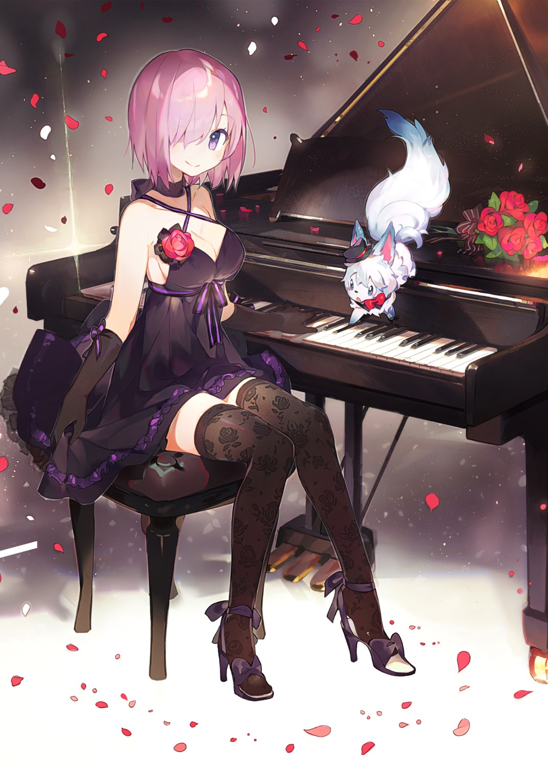 cath_palug_(fate), cleavage, dress, fate/grand_order, heels, mash_kyrielight, namie-kun, thighhighs