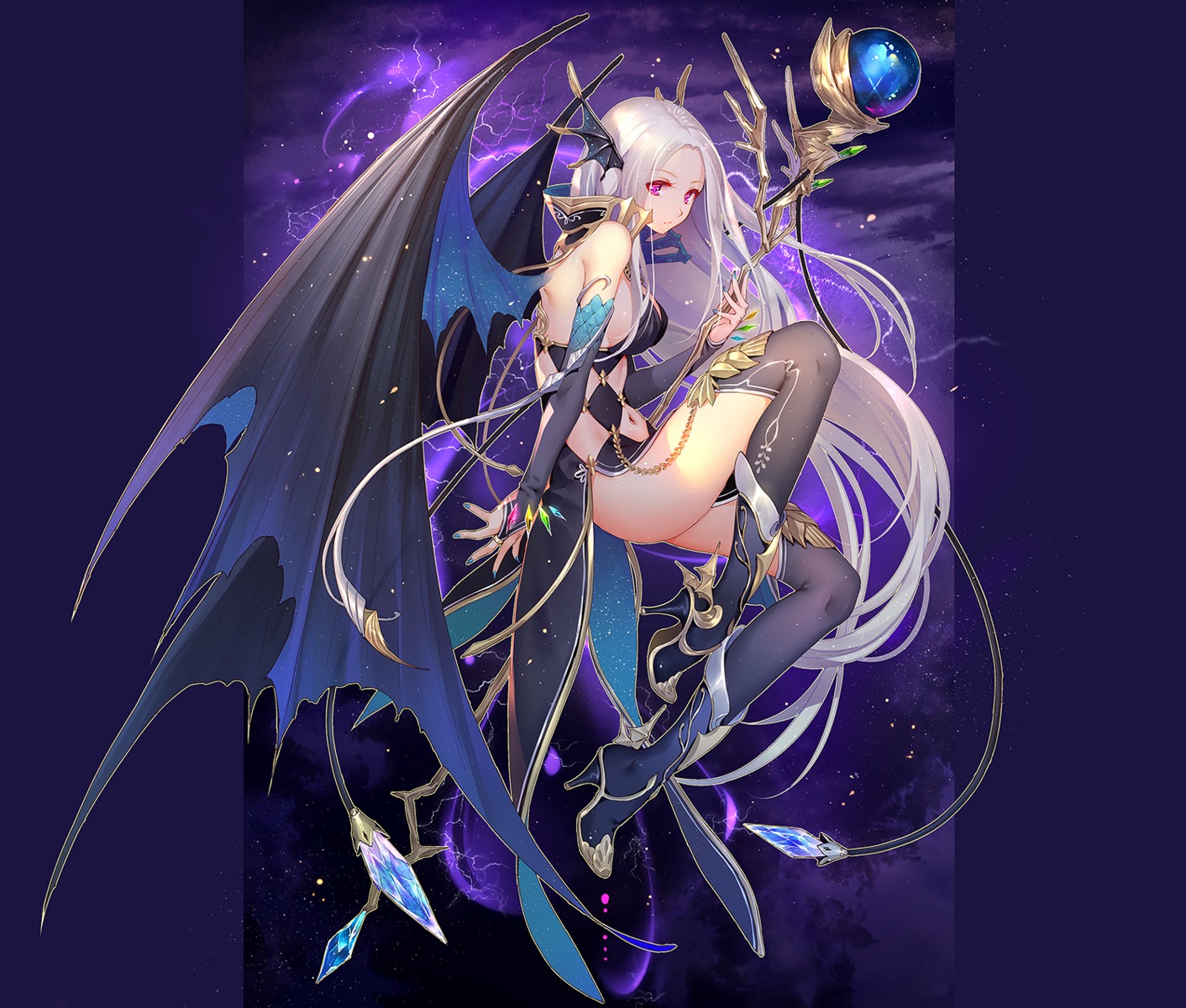 heels, shendaimenghuatan, thighhighs, tidsean, weapon, wings