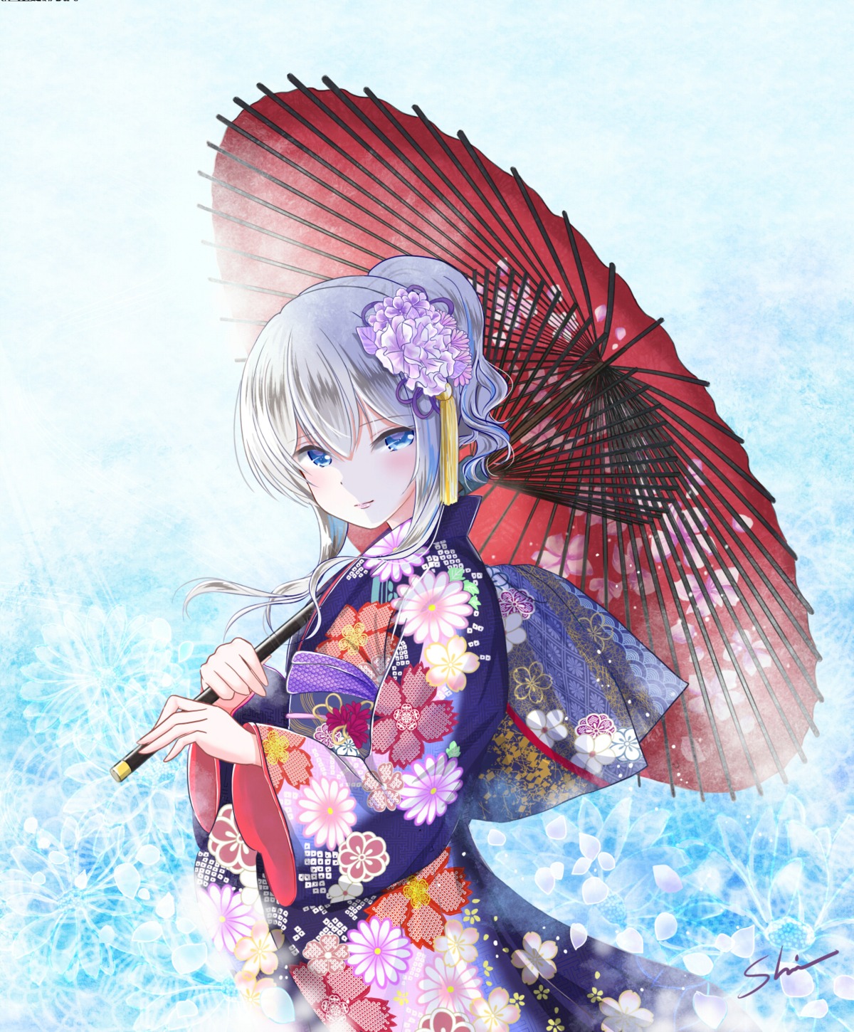 kantai_collection, kashima_(kancolle), kimono, shino_(shinderera), umbrella