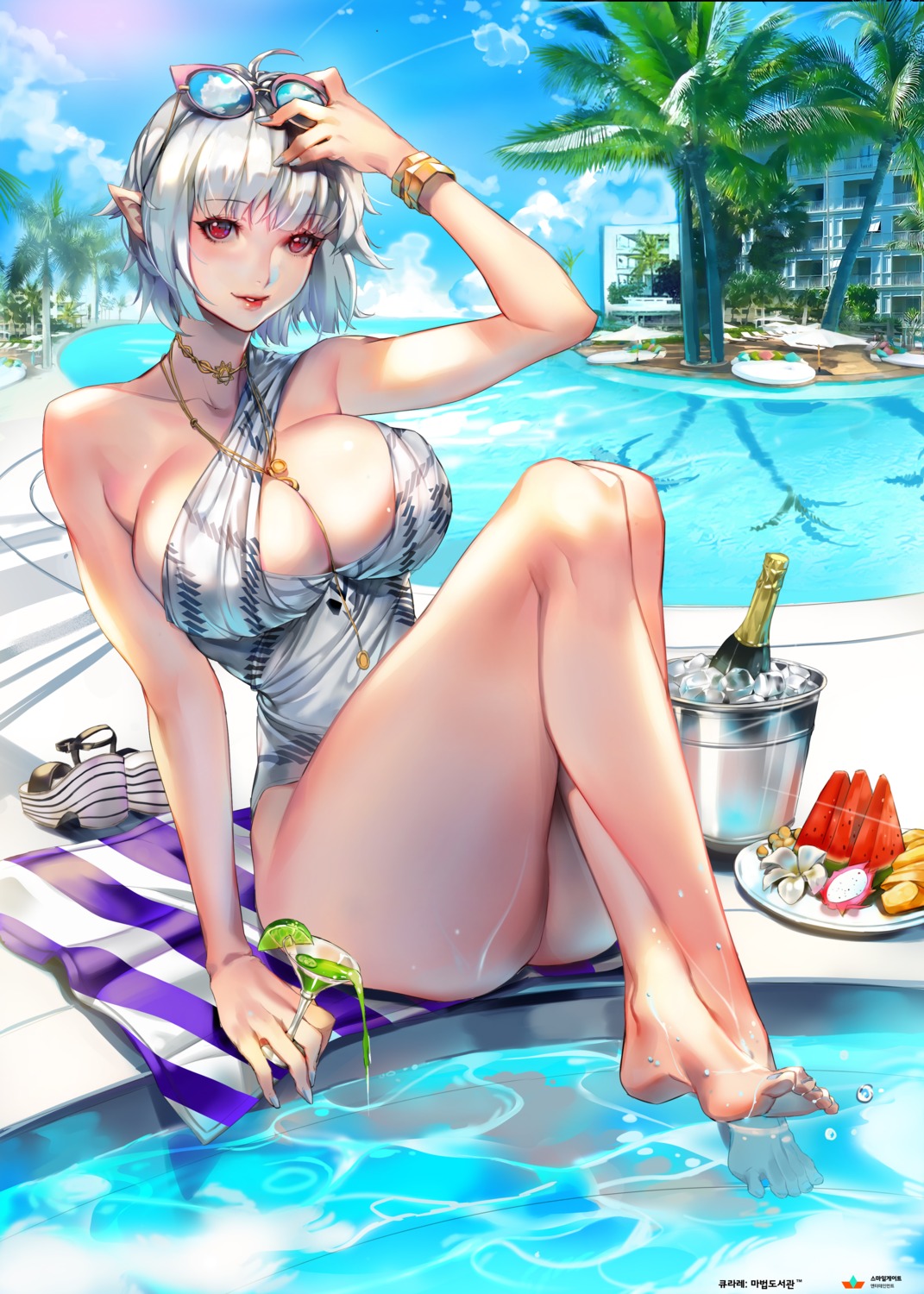 feet, imp, megane, pointy_ears, swimsuits, wet