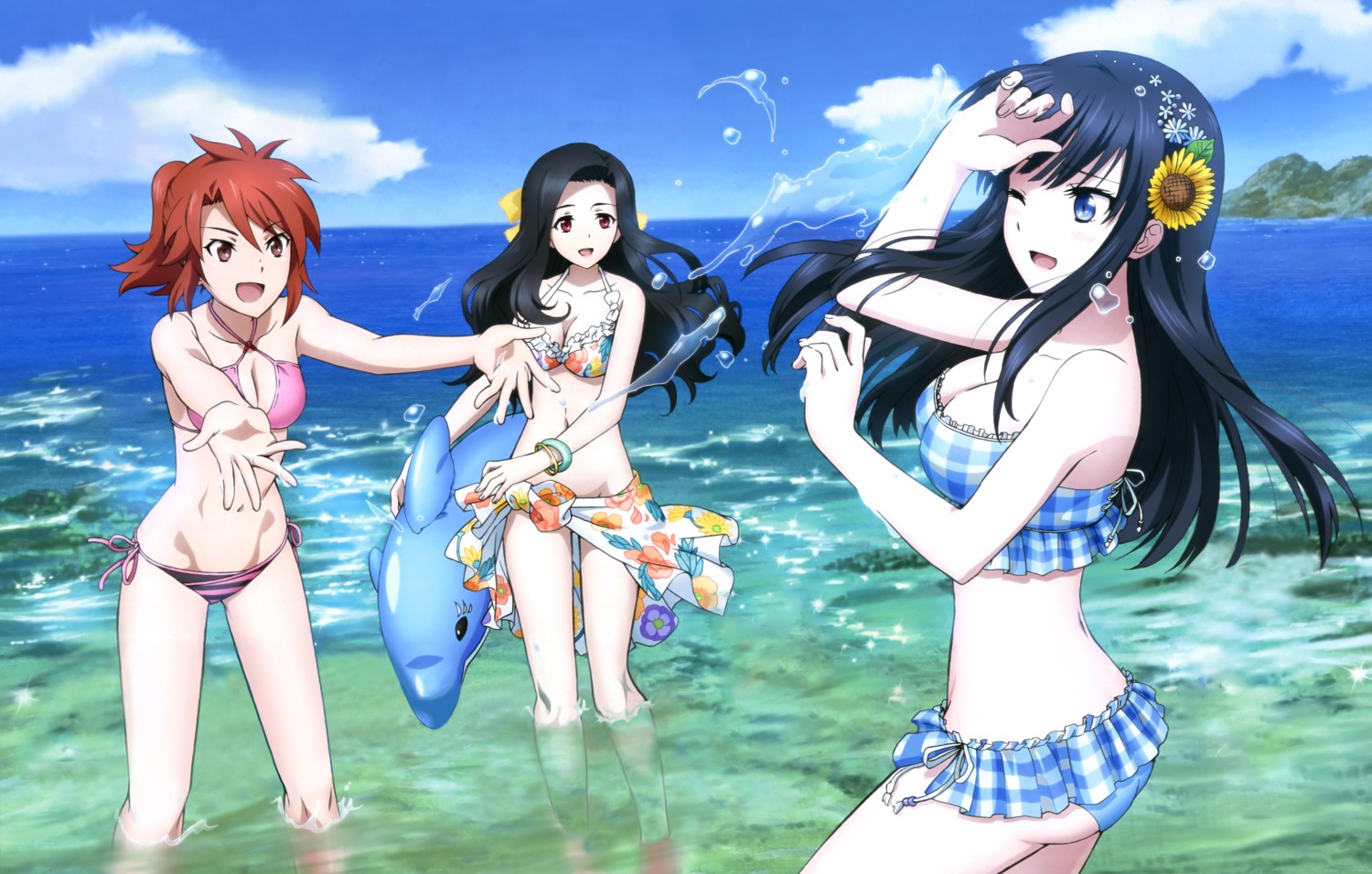 bikini, chiba_erika, cleavage, detexted, ishii_kaori, mahouka_koukou_no_rettousei, photoshop, saegusa_mayumi, shiba_miyuki, swimsuits, wet