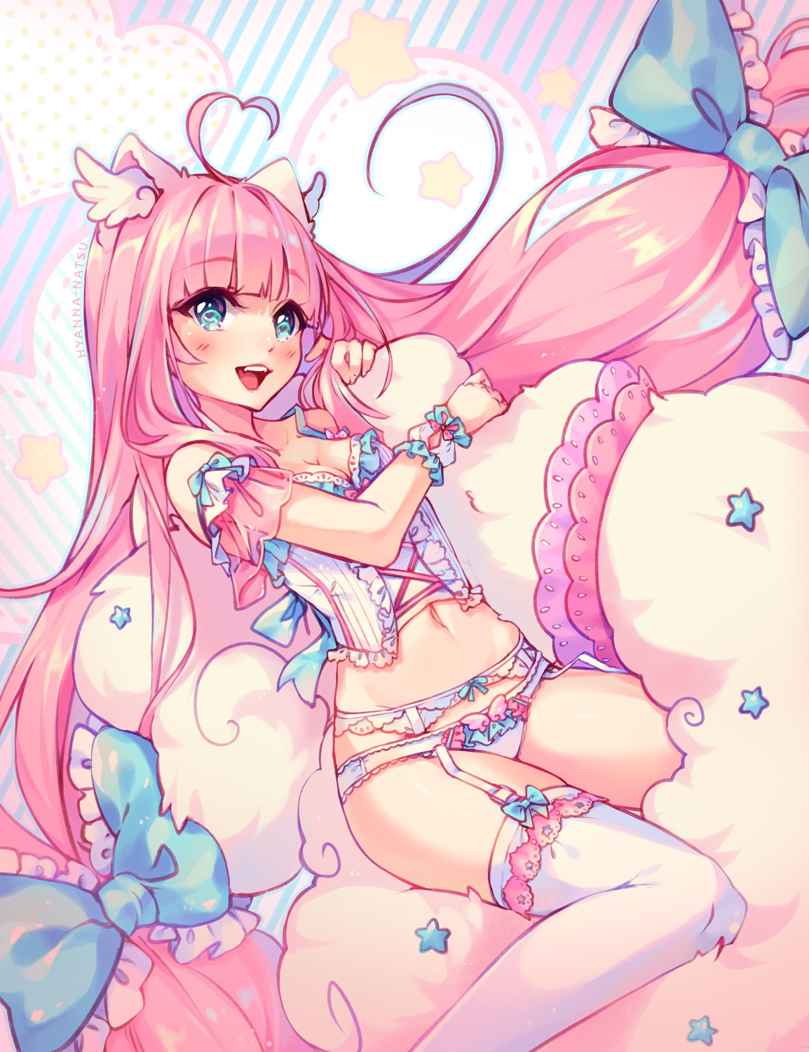 animal_ears, cleavage, garter_belt, hyanna-natsu, lingerie, pantsu, stockings, thighhighs