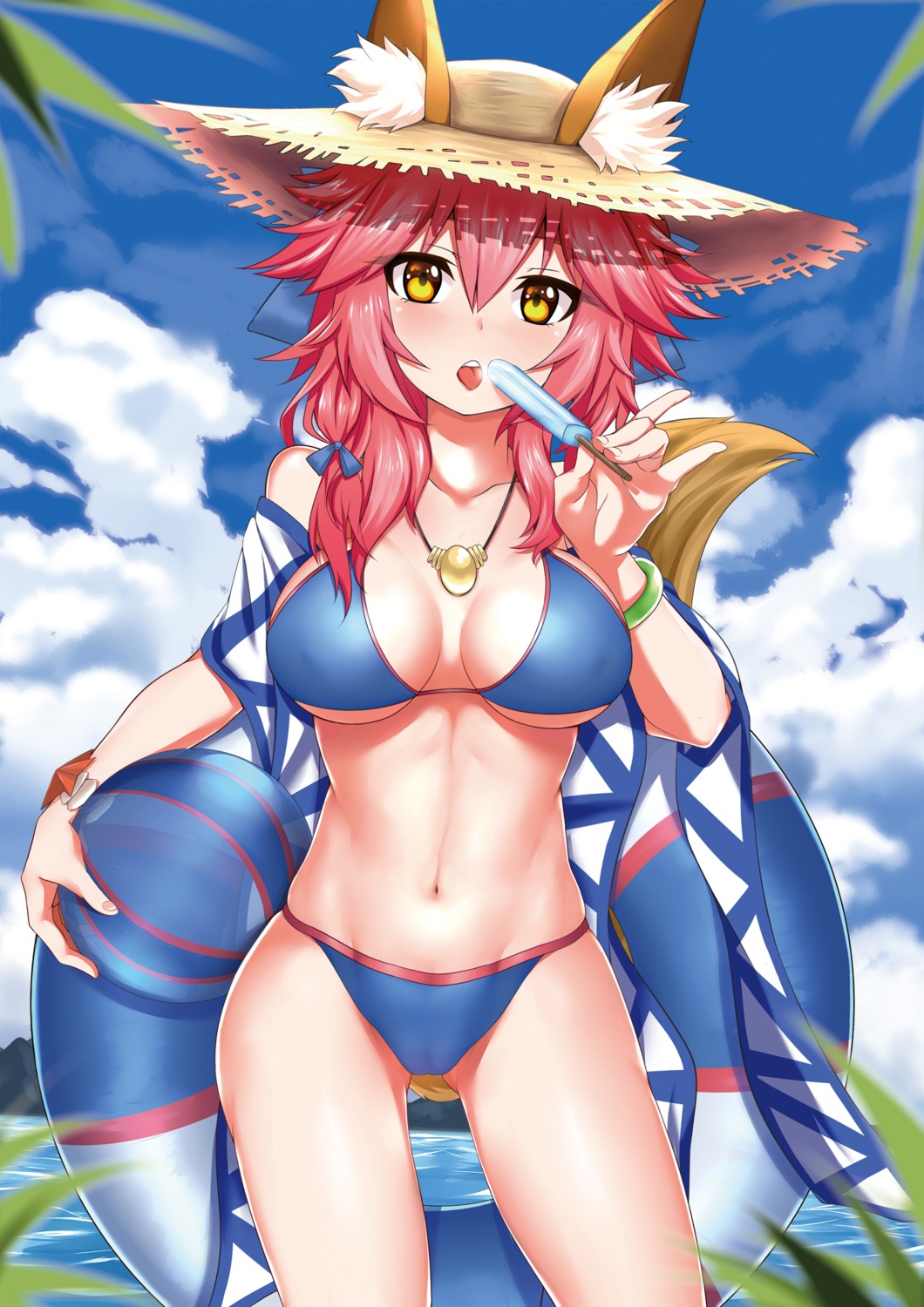 animal_ears, bikini, caibao, cleavage, fate/extra, fate/grand_order, fate/stay_night, kitsune, swimsuits, tail, tamamo_no_mae, underboob