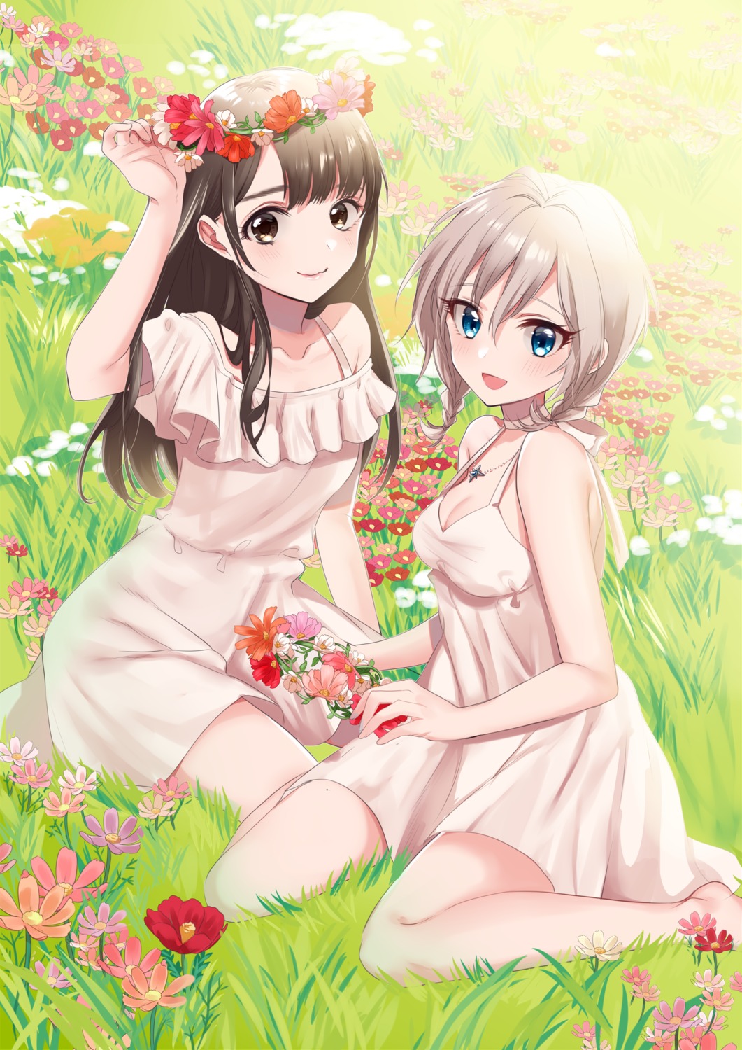 anastasia_(idolm@ster), cleavage, dress, misumi, summer_dress, the_idolm@ster, the_idolm@ster_cinderella_girls, uesaka_sumire