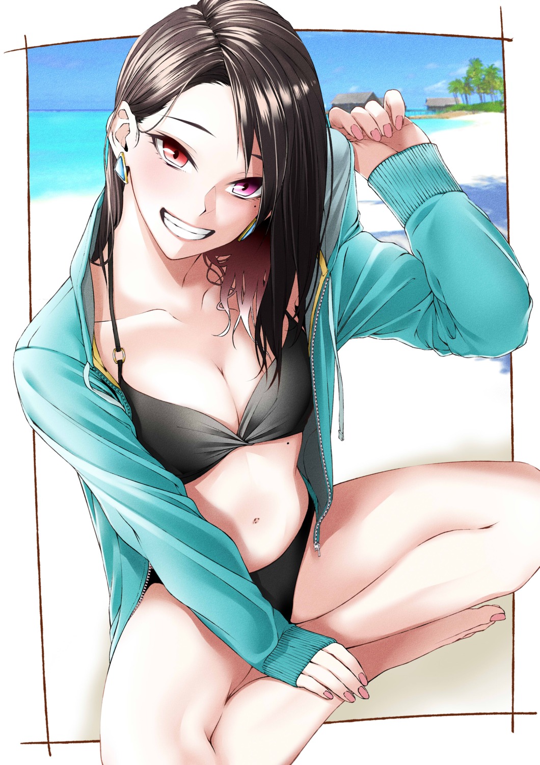 bikini, cleavage, heterochromia, open_shirt, swimsuits, vice_(kuronekohadokoheiku)