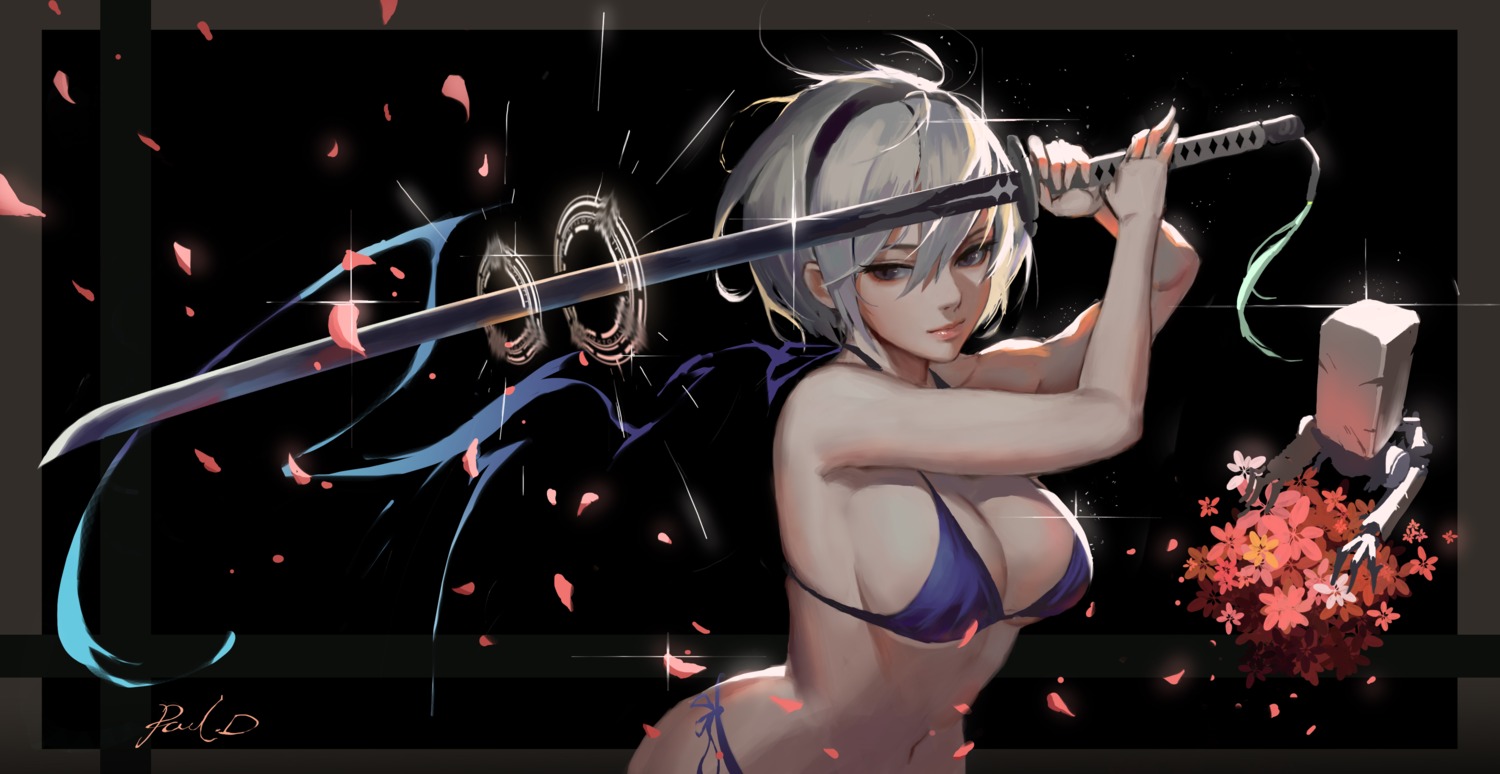bikini, cleavage, nier, nier_automata, pauld, swimsuits, sword, underboob, yorha_no.2_type_b