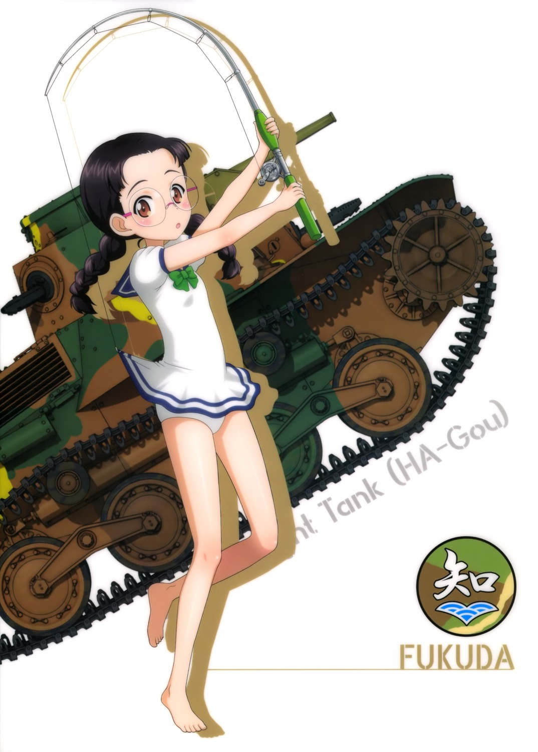 fukuda_haru, girls_und_panzer, megane, skirt_lift, swimsuits