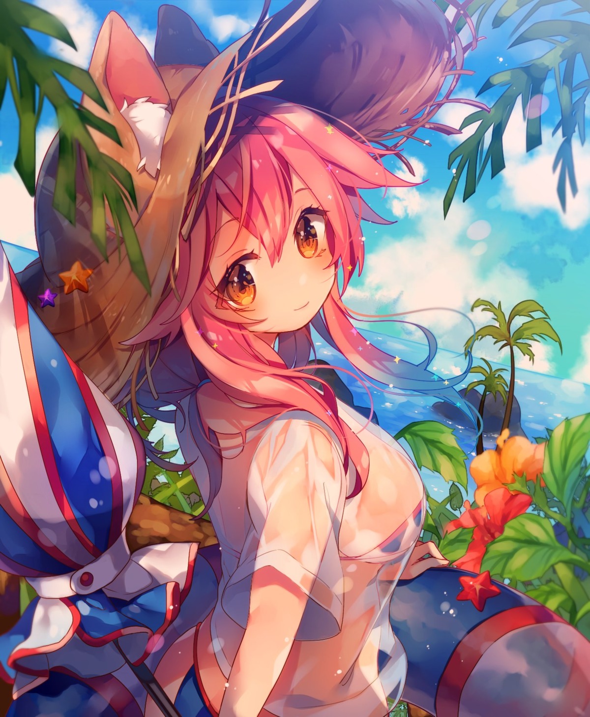 ana, animal_ears, bikini, fate/extra, fate/grand_order, fate/stay_night, see_through, swimsuits, tamamo_no_mae, wet_clothes