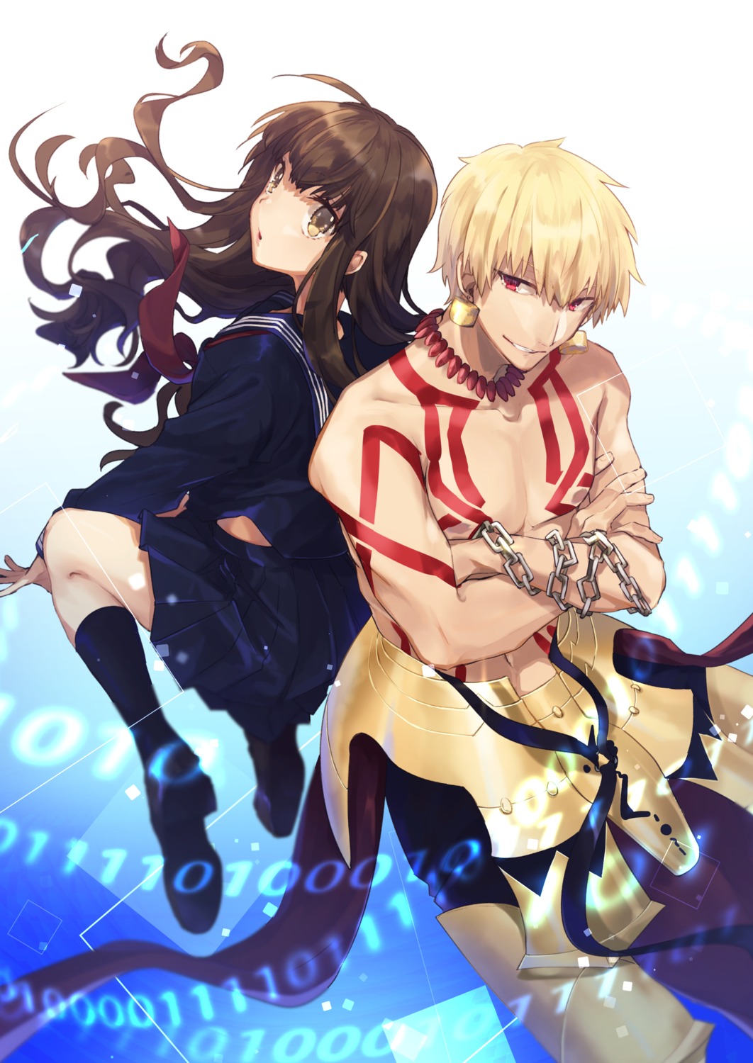 armor, fate/extra, fate/extra_ccc, fate/stay_night, gilgamesh_(fate), hino_hinako, kishinami_hakuno_(female), seifuku