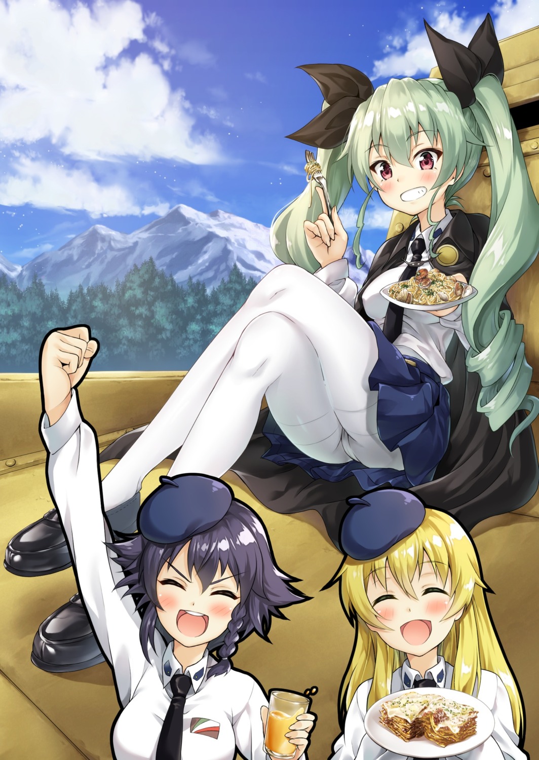 anchovy, ass, carpaccio, girls_und_panzer, pantyhose, pepperoni, satou_takafumi, uniform