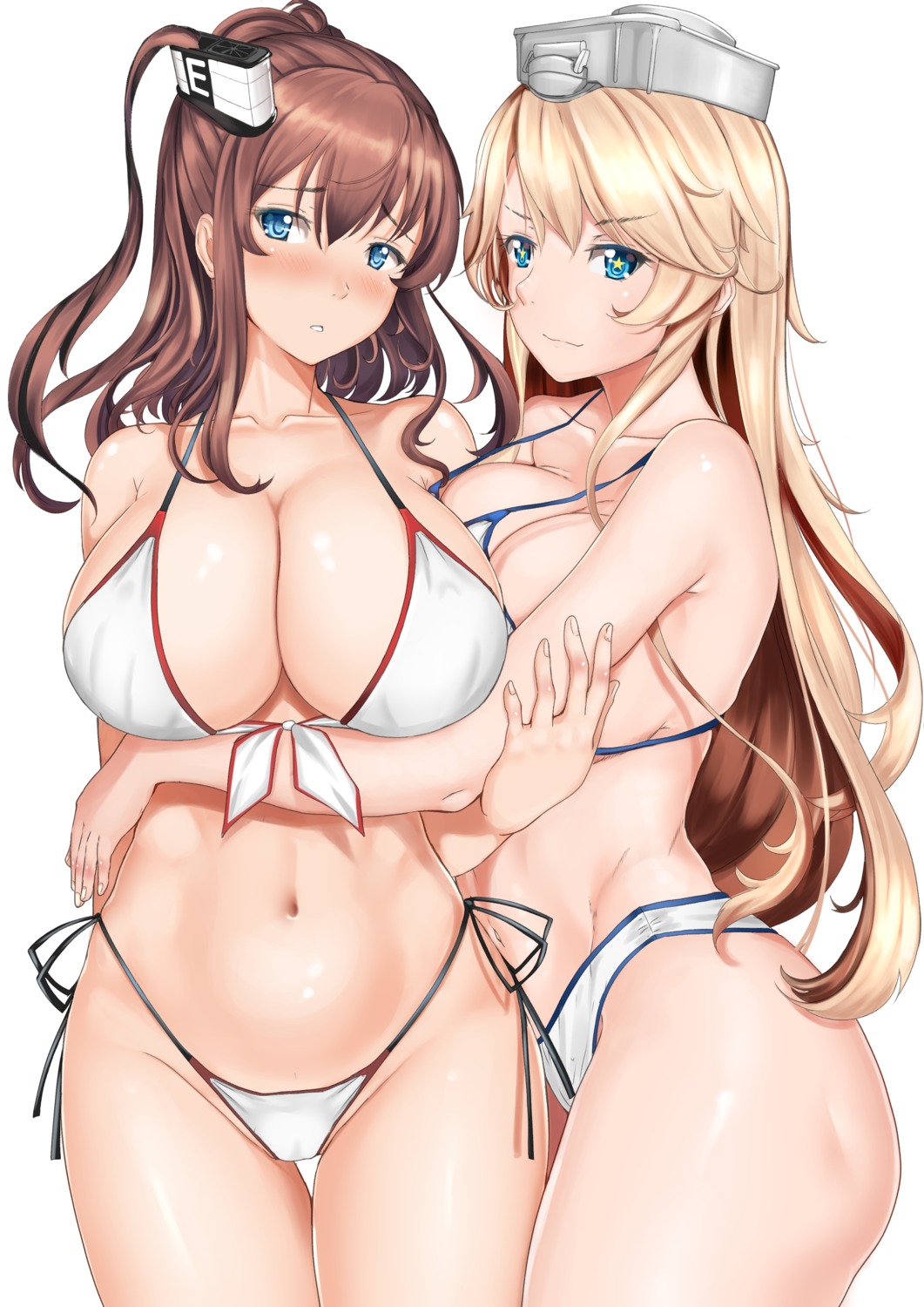 bikini, breast_hold, chiyo_goya, cleavage, iowa_(kancolle), kantai_collection, saratoga_(kancolle), swimsuits