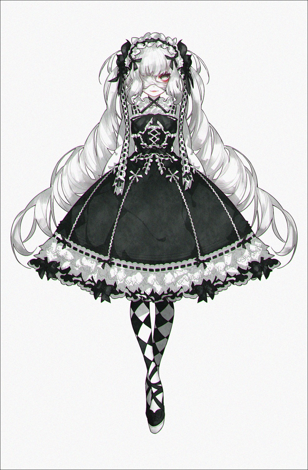 dress, eyepatch, gothic_lolita, iralion, lolita_fashion, pantyhose