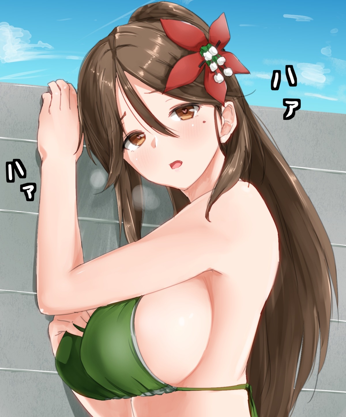 amagi_(kancolle), ame-rain, bikini_top, breast_hold, kantai_collection, swimsuits