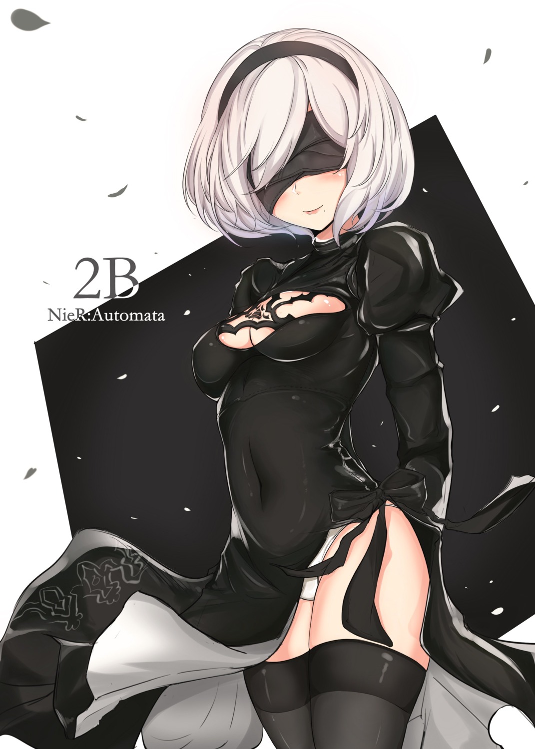 cleavage, dress, konata_(knt_banri), nier, nier_automata, pantsu, thighhighs, yorha_no.2_type_b