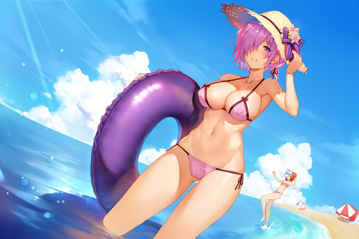 bikini, cleavage, fate/grand_order, fujimaru_ritsuka_(female), mash_kyrielight, swimsuits, wet, yykuaixian