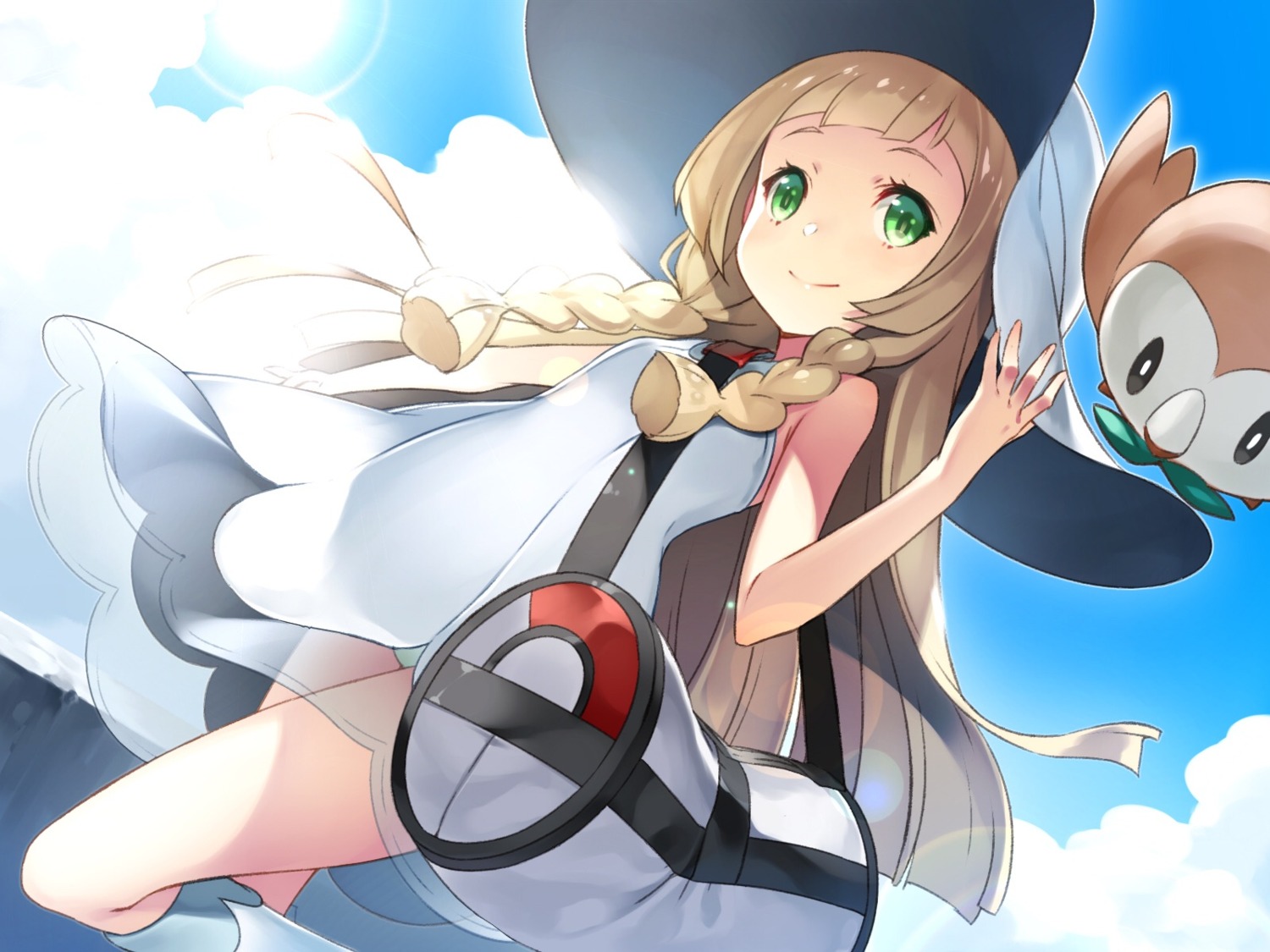 dress, lasa_(lasa1116), lillie_(pokemon), pantsu, pokemon, pokemon_sm, pokemon_usum, rowlet, see_through, wallpaper