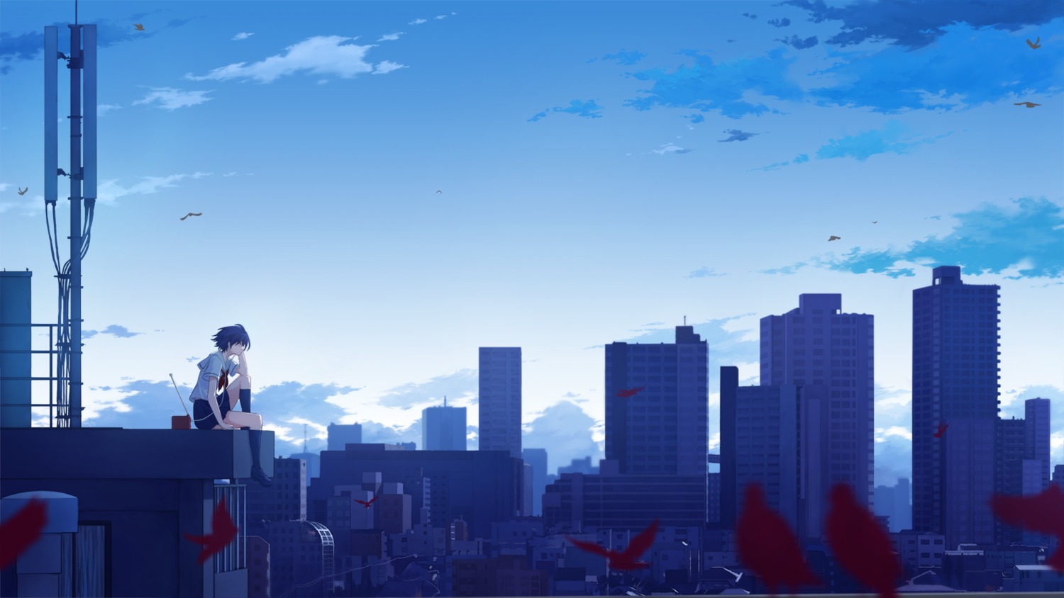landscape, ryouga_(fm59), seifuku, wallpaper