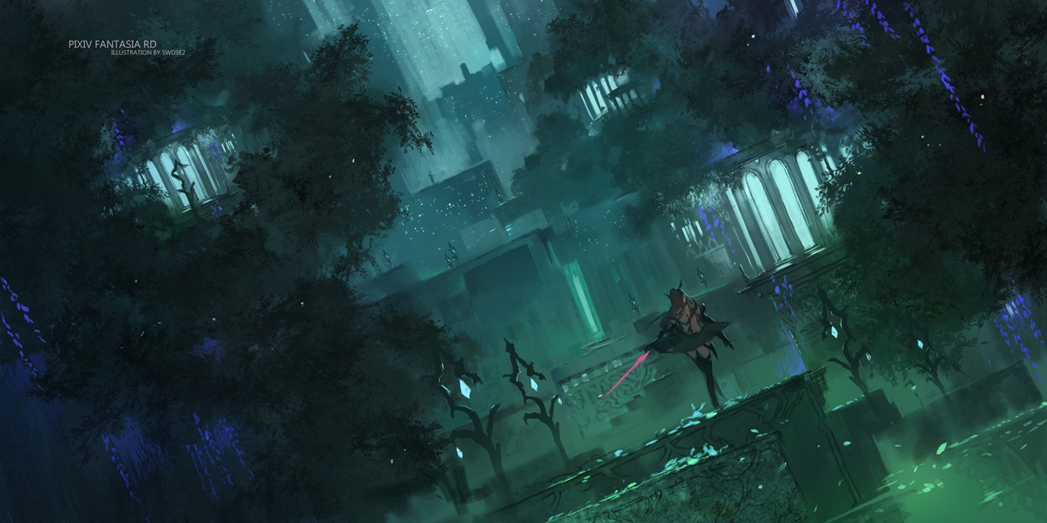 landscape, pixiv_fantasia, pixiv_fantasia_revenge_of_the_darkness, stockings, swd3e2, sword, thighhighs