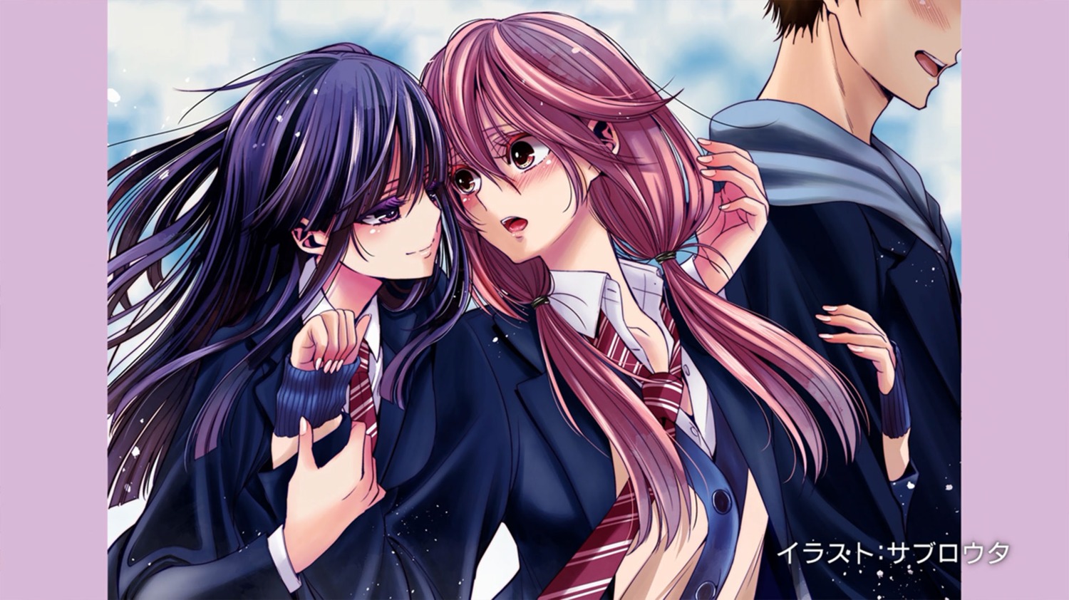 endcard, mizushina_hotaru, netsuzou_trap, okazaki_yuma, saburouta, seifuku, takeda_(netsuzou_trap), yuri