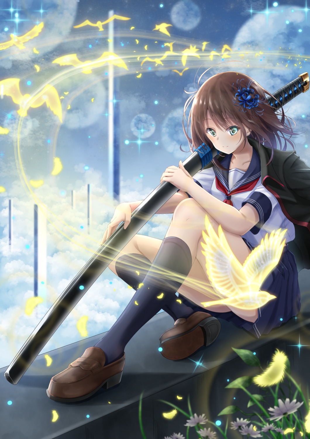 denpa_(denpae29), seifuku, sword