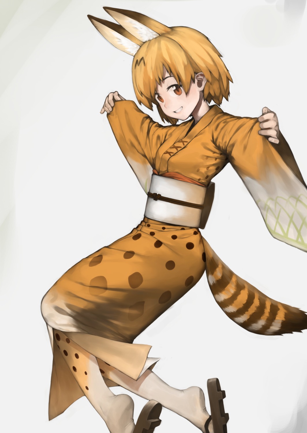 animal_ears, kemono_friends, kimono, ponderogen, serval, tail