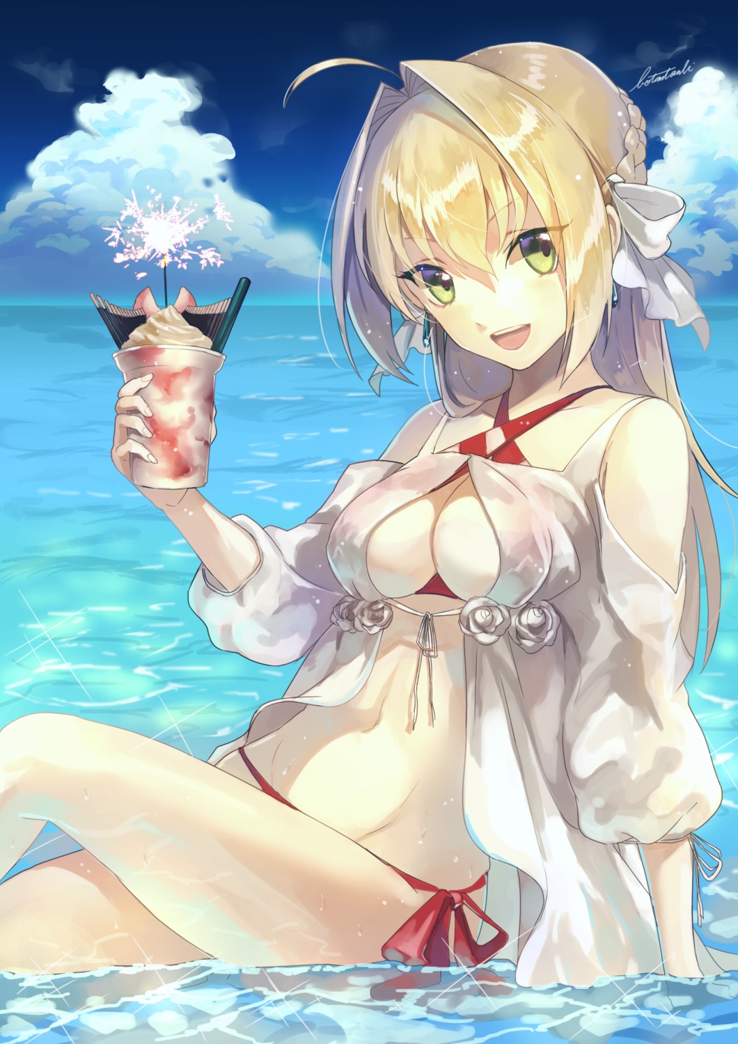 bikini, botantouki, cleavage, fate/grand_order, nero_claudius_(fate), swimsuits, wet