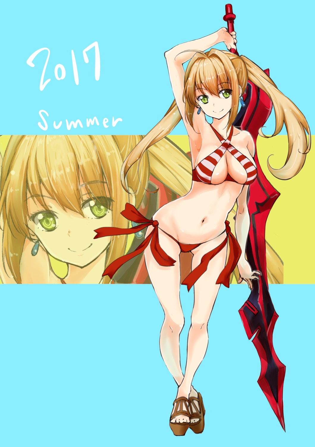 bikini, fate/grand_order, heels, nero_claudius_(fate), swimsuits, sword, takata_koutarou