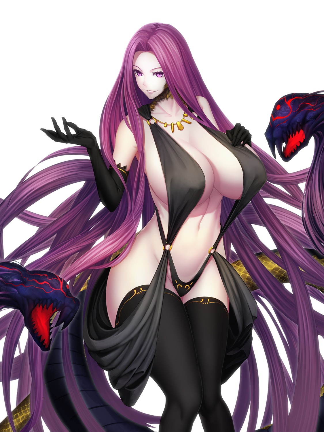 cleavage, fate/grand_order, gorgon_(fate), minami_koyogi, sling_bikini, swimsuits, thighhighs