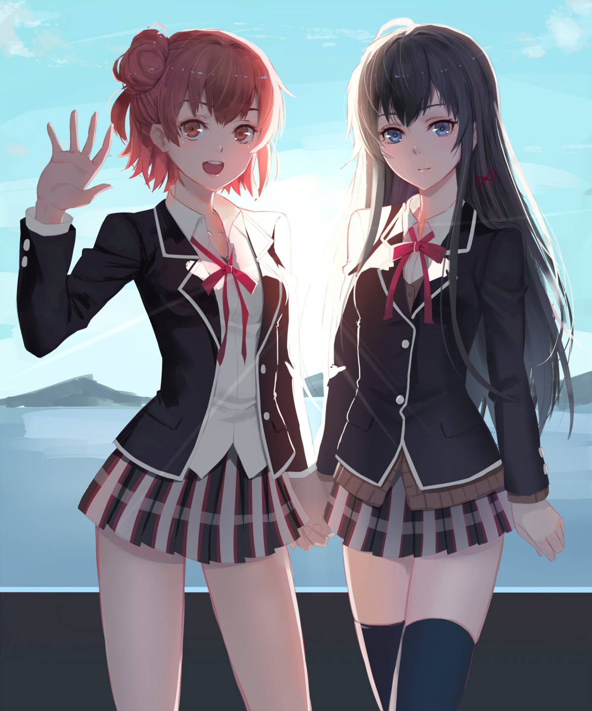 seifuku, thighhighs, yahari_ore_no_seishun_lovecome_wa_machigatteiru., yuigahama_yui, yukinoshita_yukino, zyl