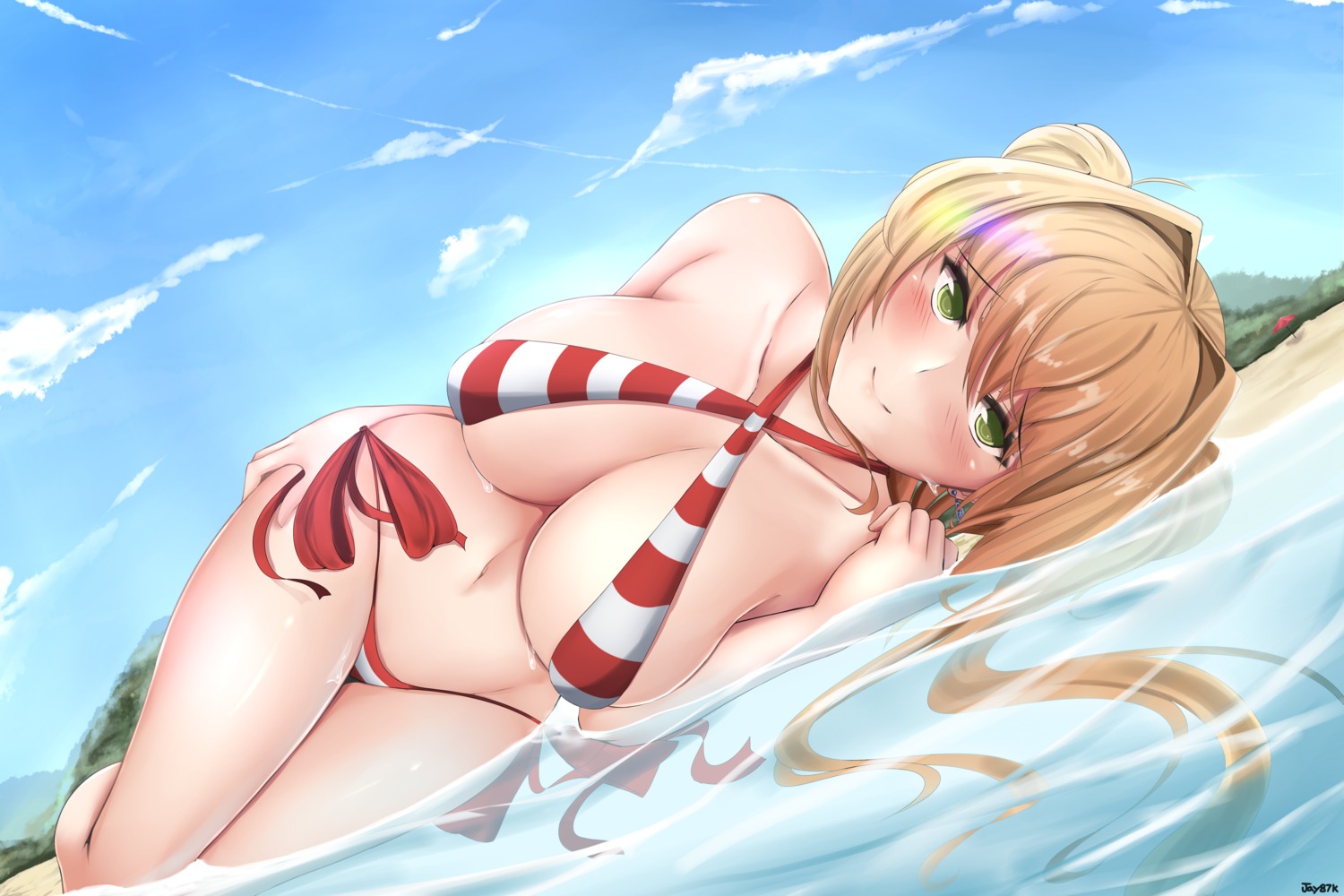 bikini, cleavage, fate/grand_order, jay87k, nero_claudius_(fate), swimsuits, wet