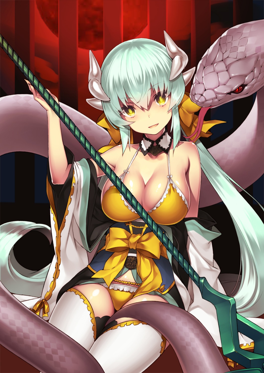 bikini, cleavage, fate/grand_order, horns, kiyohime_(fate), lasa_(lasa1116), swimsuits, thighhighs