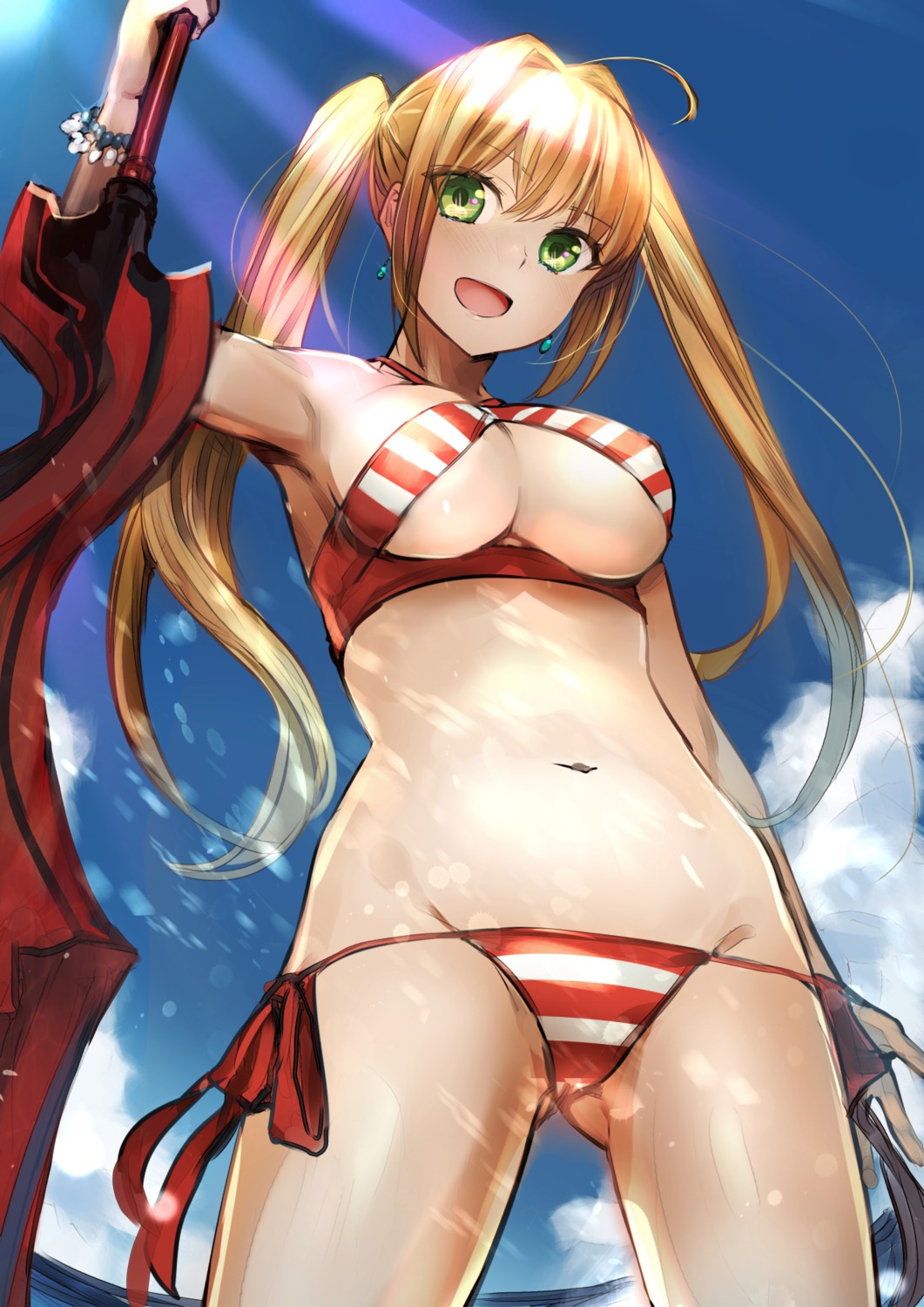 akechi_shizuku, bikini, fate/grand_order, nero_claudius_(fate), swimsuits, sword, underboob