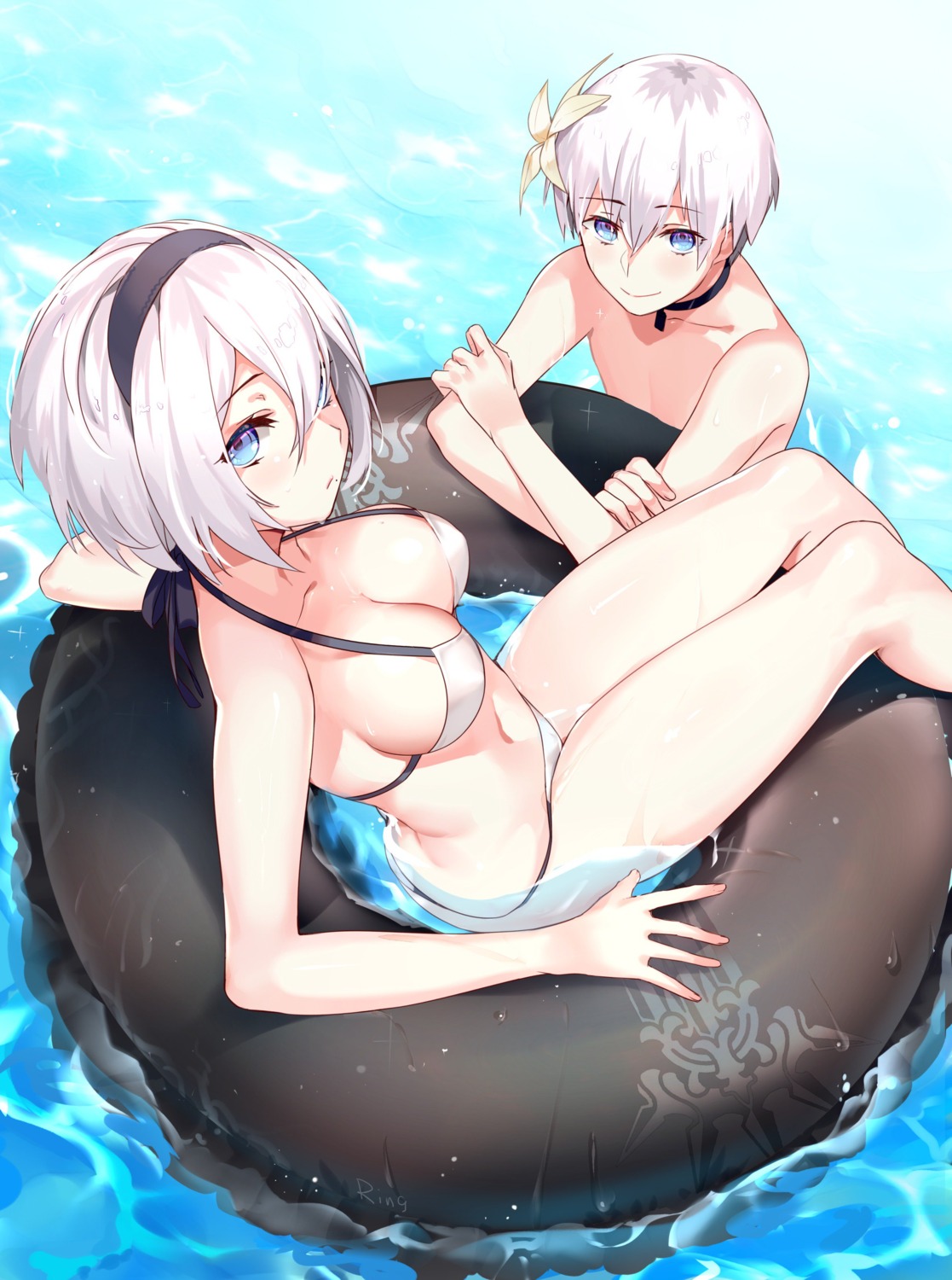 aki663, bikini, cleavage, nier, nier_automata, swimsuits, wet, yorha_no.2_type_b, yorha_no.9_type_s