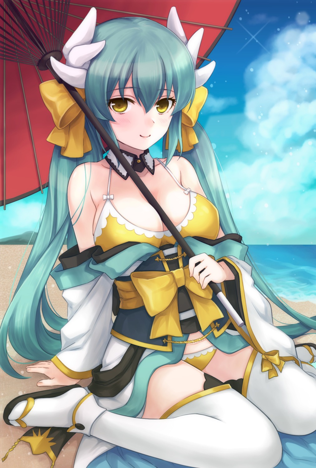 bikini, cleavage, fate/grand_order, horns, kiyohime_(fate), pika_mouse, swimsuits, thighhighs