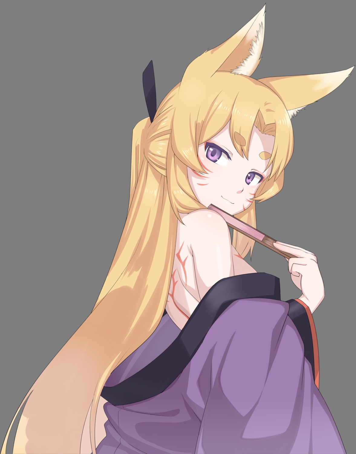 animal_ears, japanese_clothes, no_bra, open_shirt, tattoo, transparent_png, yagi_(ningen)