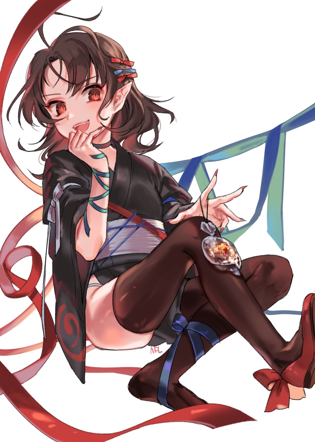 houjuu_nue, pantsu, pointy_ears, shan, thighhighs, touhou, yukata