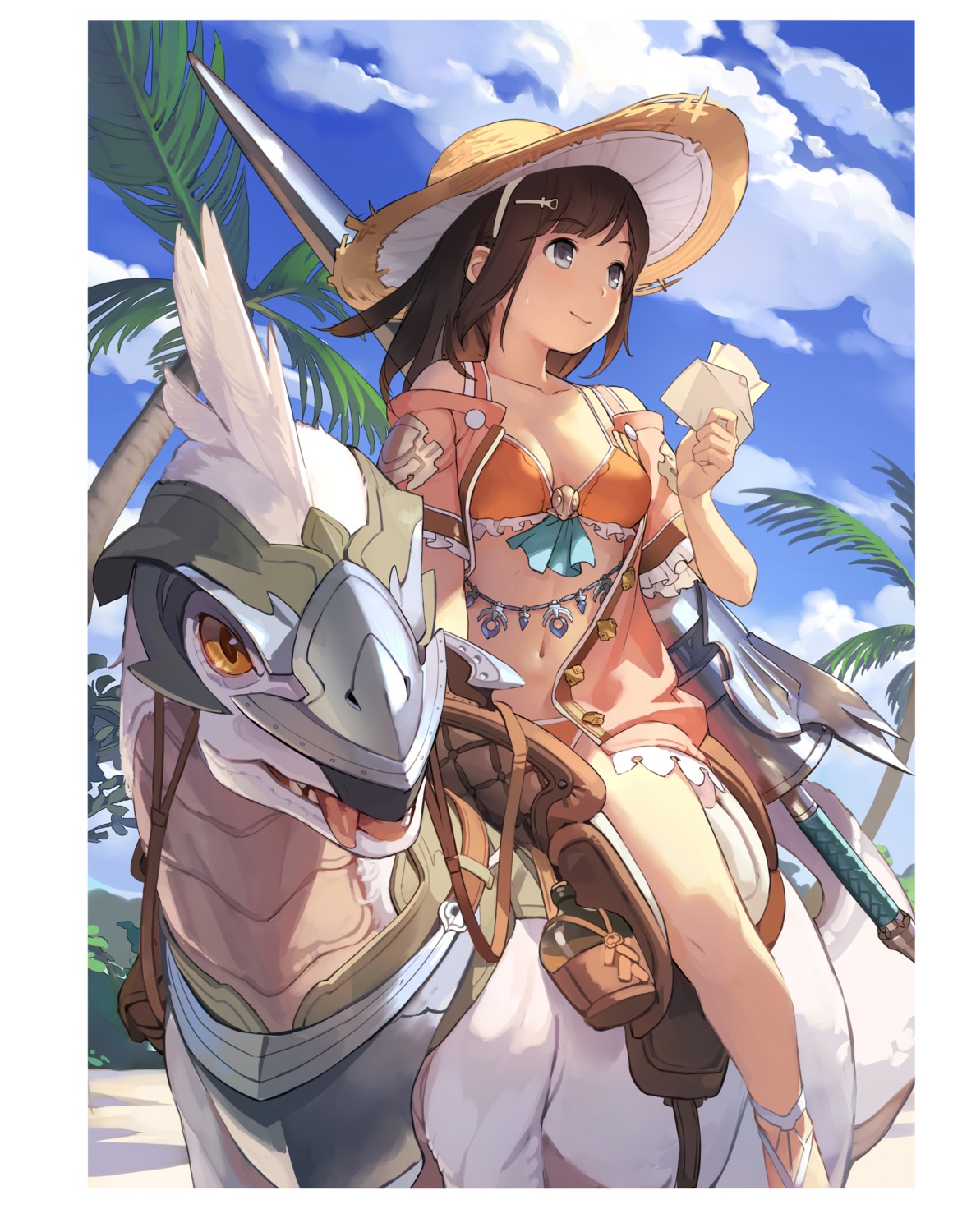 armor, bikini, cleavage, open_shirt, swimsuits, tetsuo_(amenohutikoma), weapon