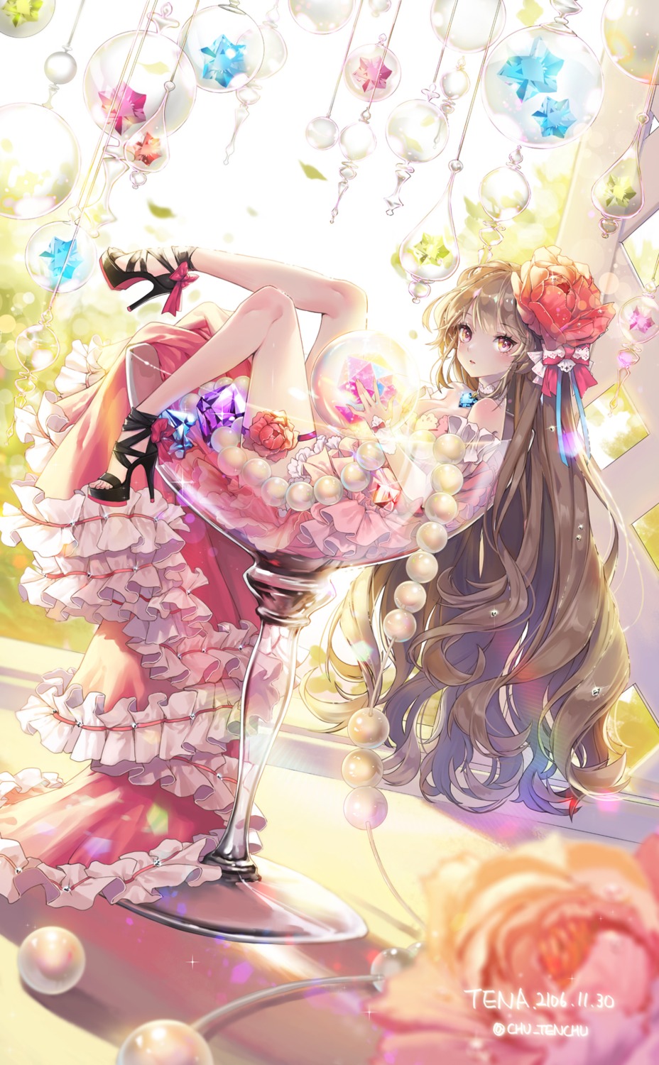 dress, heels, peony