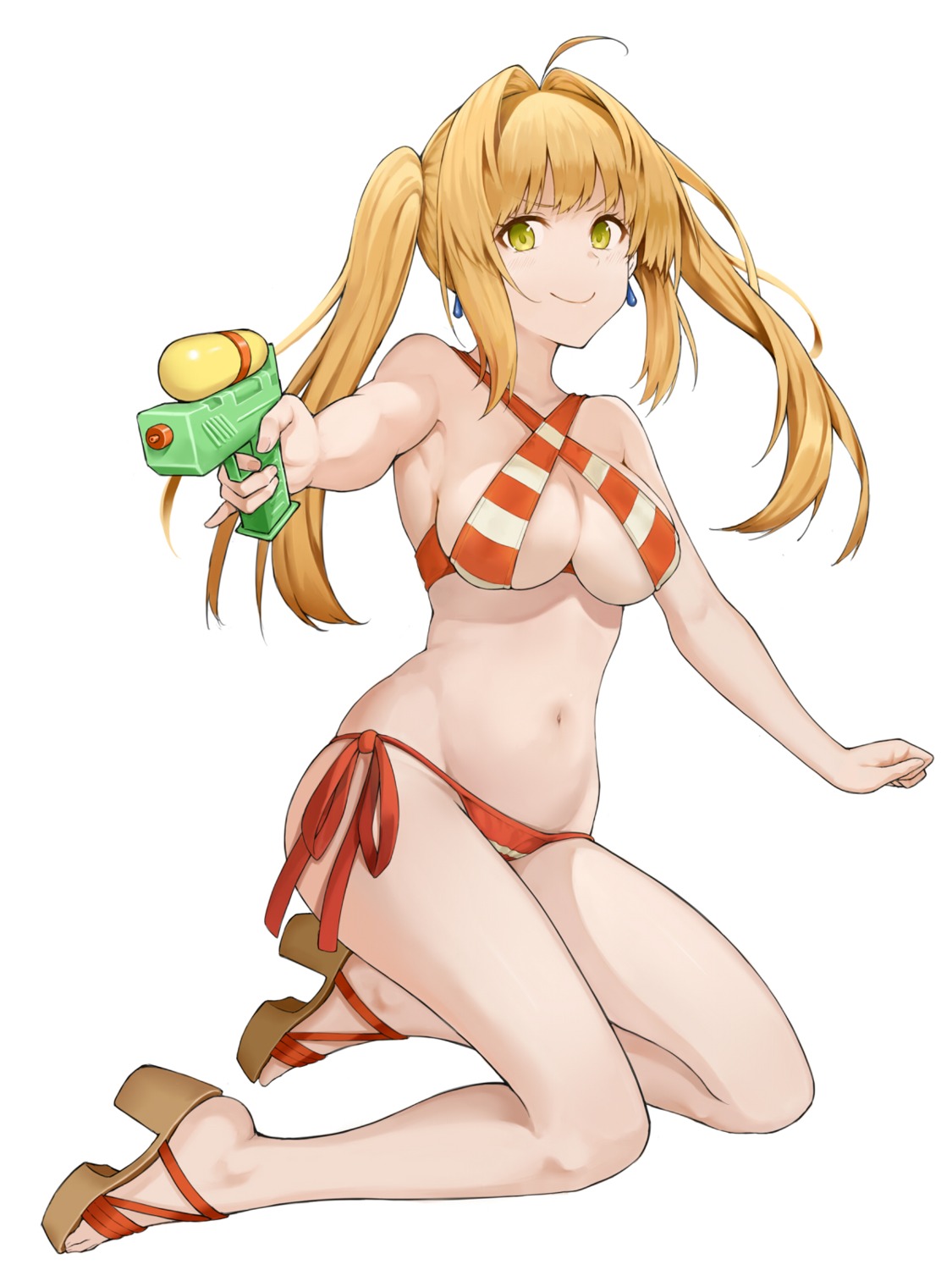bikini, fate/grand_order, gun, heels, nero_claudius_(fate), shooene, swimsuits