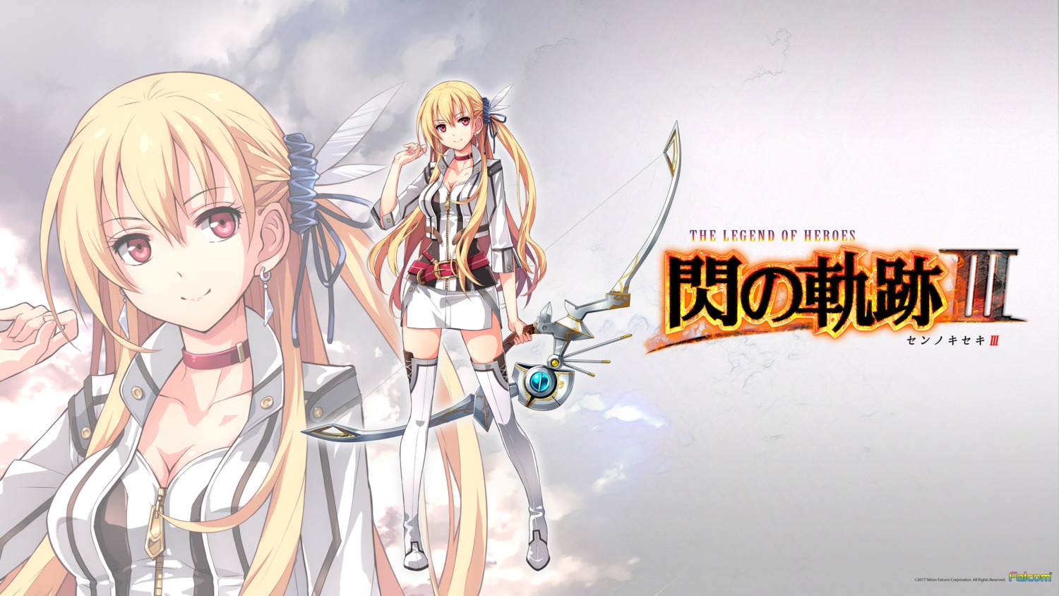 alisa_reinford, cleavage, eiyuu_densetsu, eiyuu_densetsu:_sen_no_kiseki, falcom, thighhighs, wallpaper, weapon
