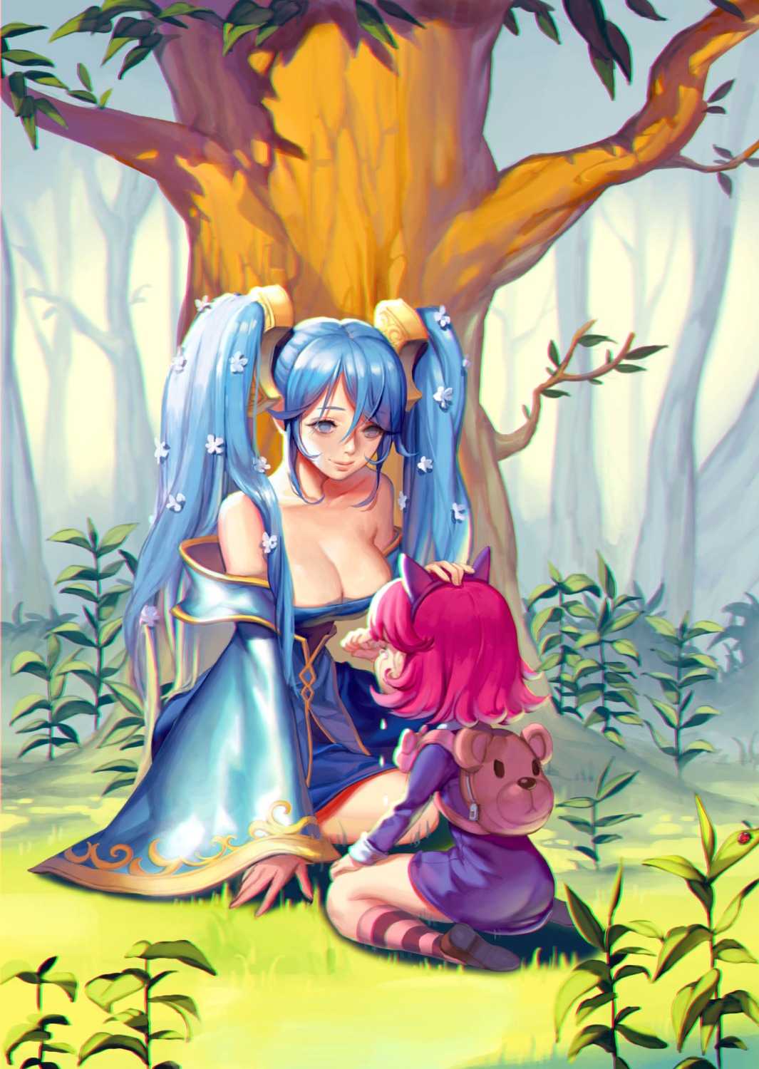 annie_hastur, ask_(dreaming_cat), cleavage, dress, league_of_legends, no_bra, sona_buvelle