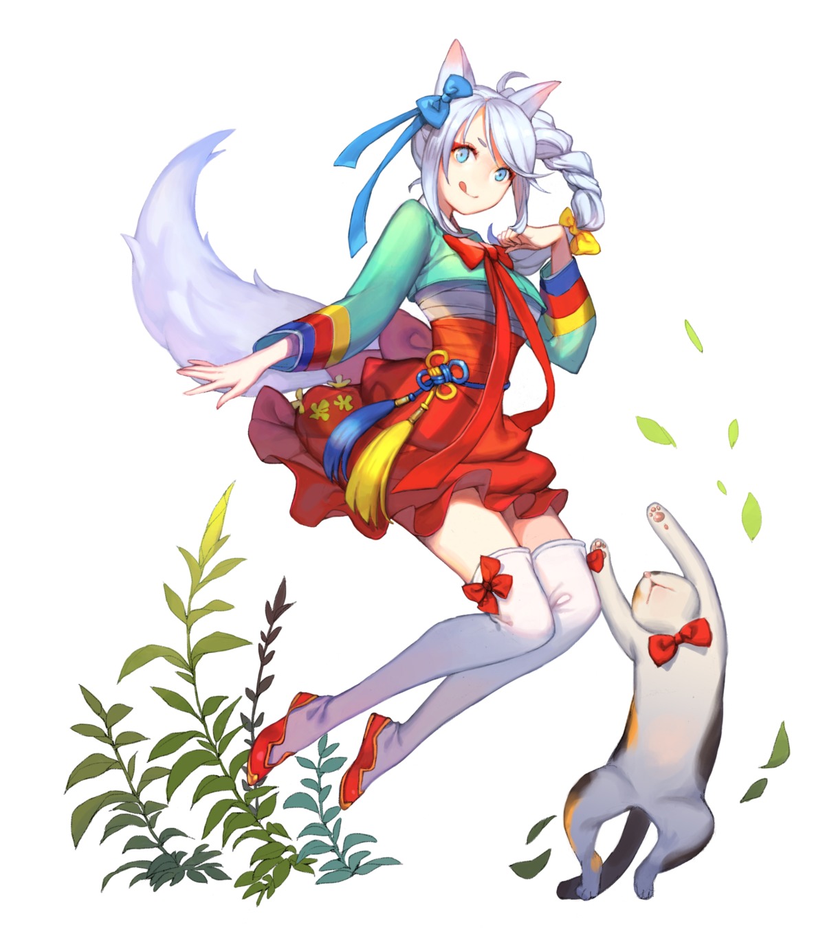 animal_ears, ask_(dreaming_cat), kitsune, neko, thighhighs